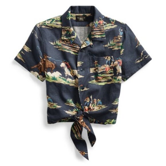 Ralph Lauren Tops - Ralph Lauren Western-Print Tie Camp Shirt